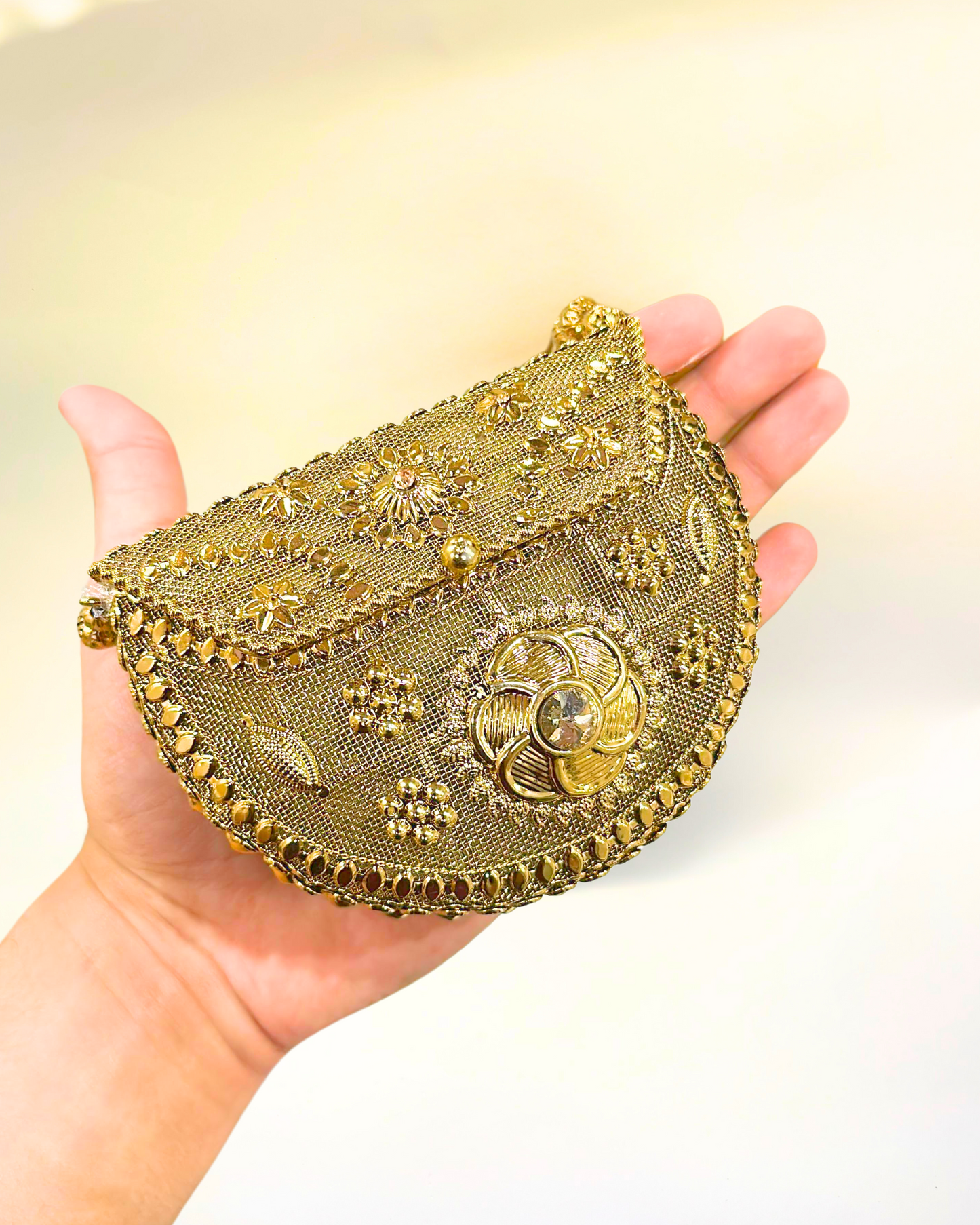 Noor Pearl Mini Metal Clutch-Gold-Silver