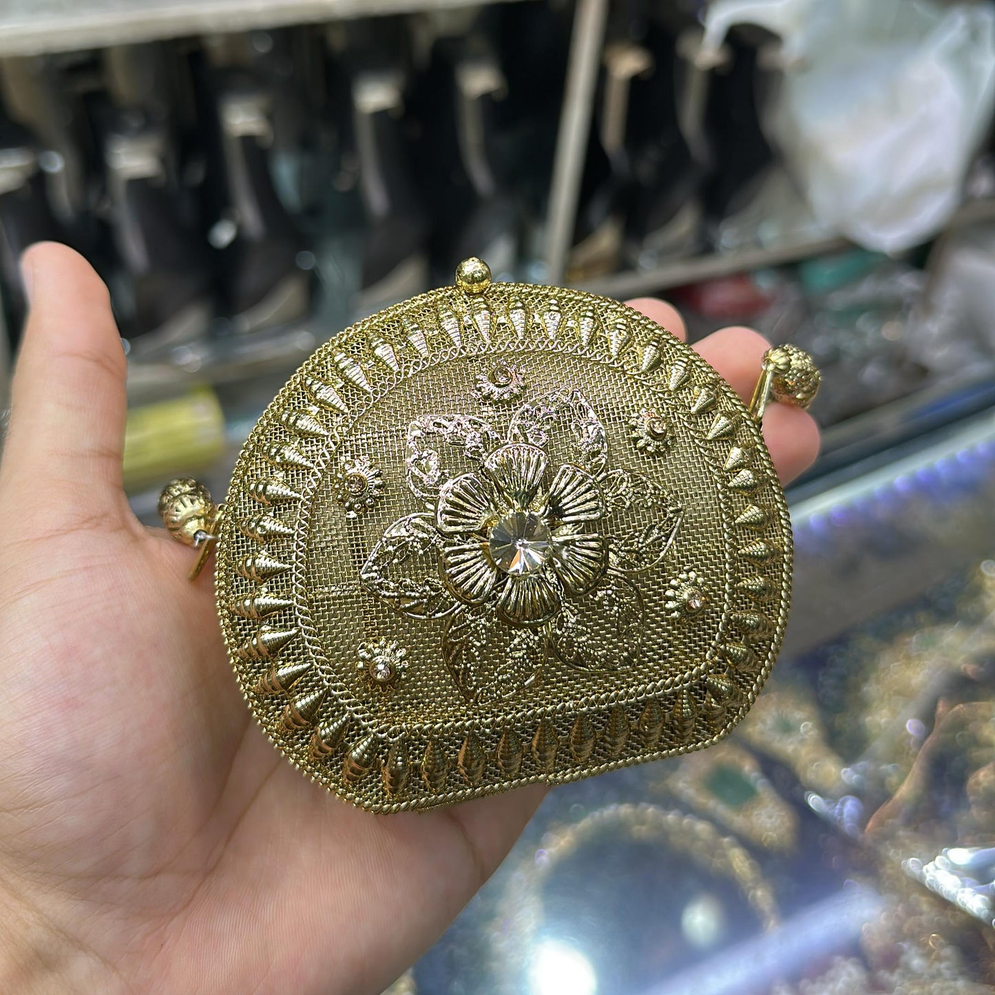 Bloom Embellished Clutch-Gold & Silver