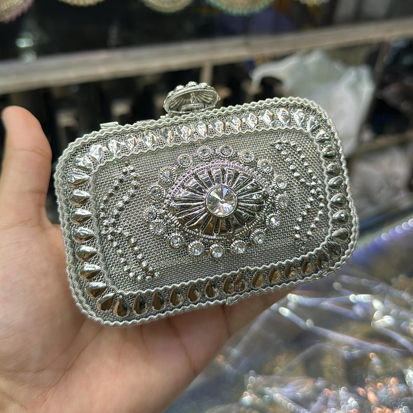 Imperial Crystal Potli Clutch Gold-Silver