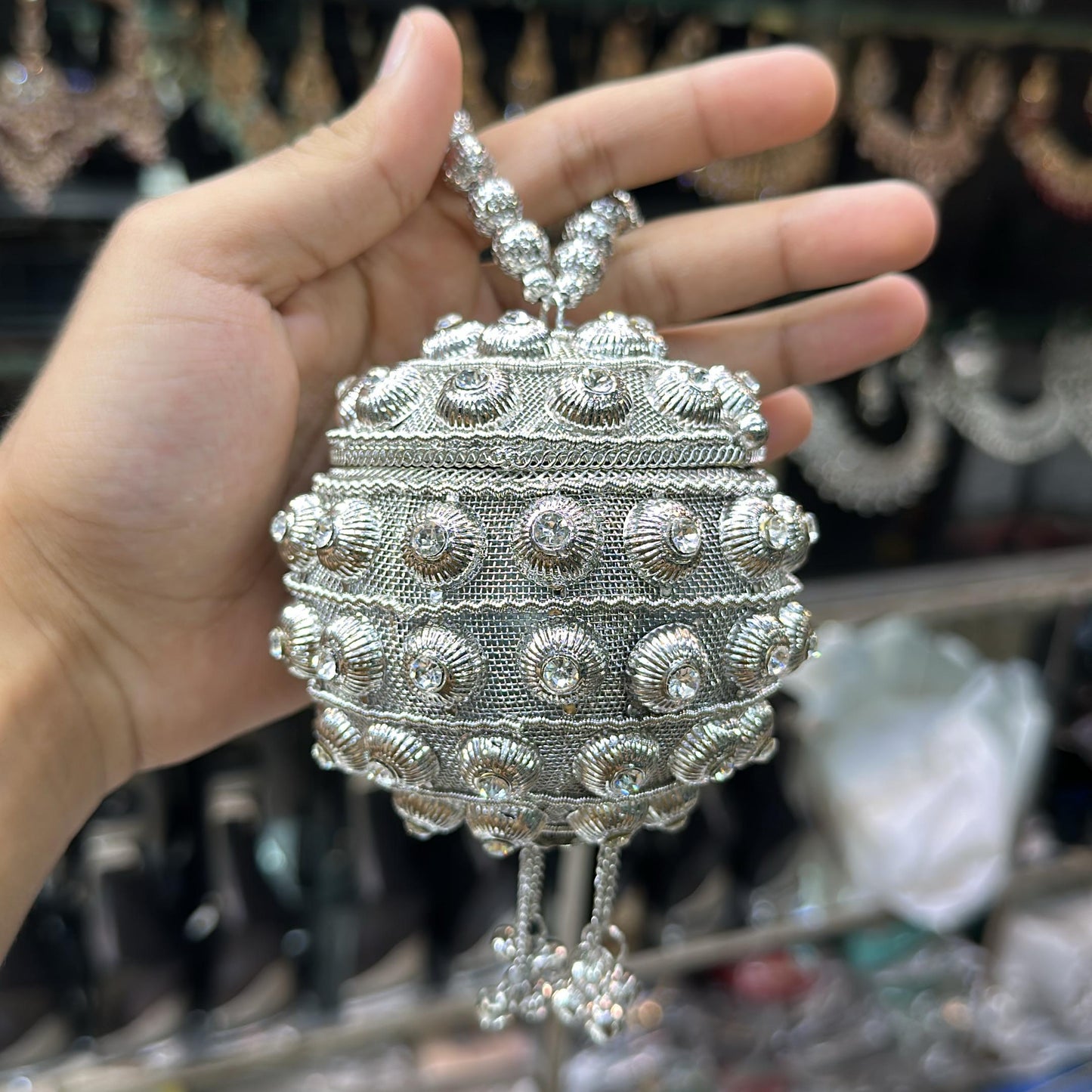 Dome Potli Metal Clutch-Gold & Silver