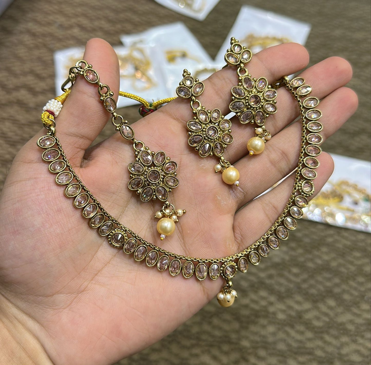 Royal Floral Kundan Pearl Necklace Set