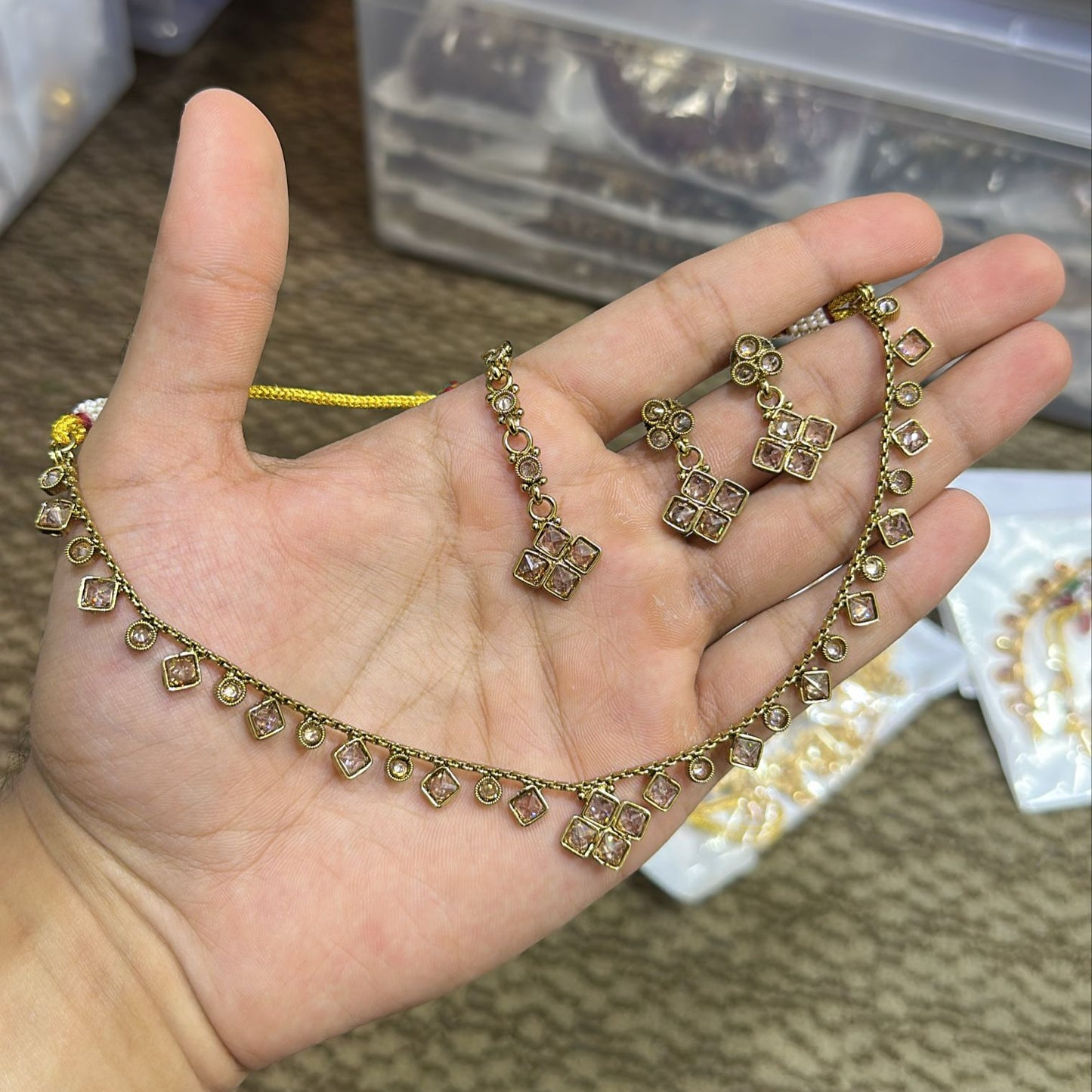 Royal Cubic Kundan Pearl necklace Set