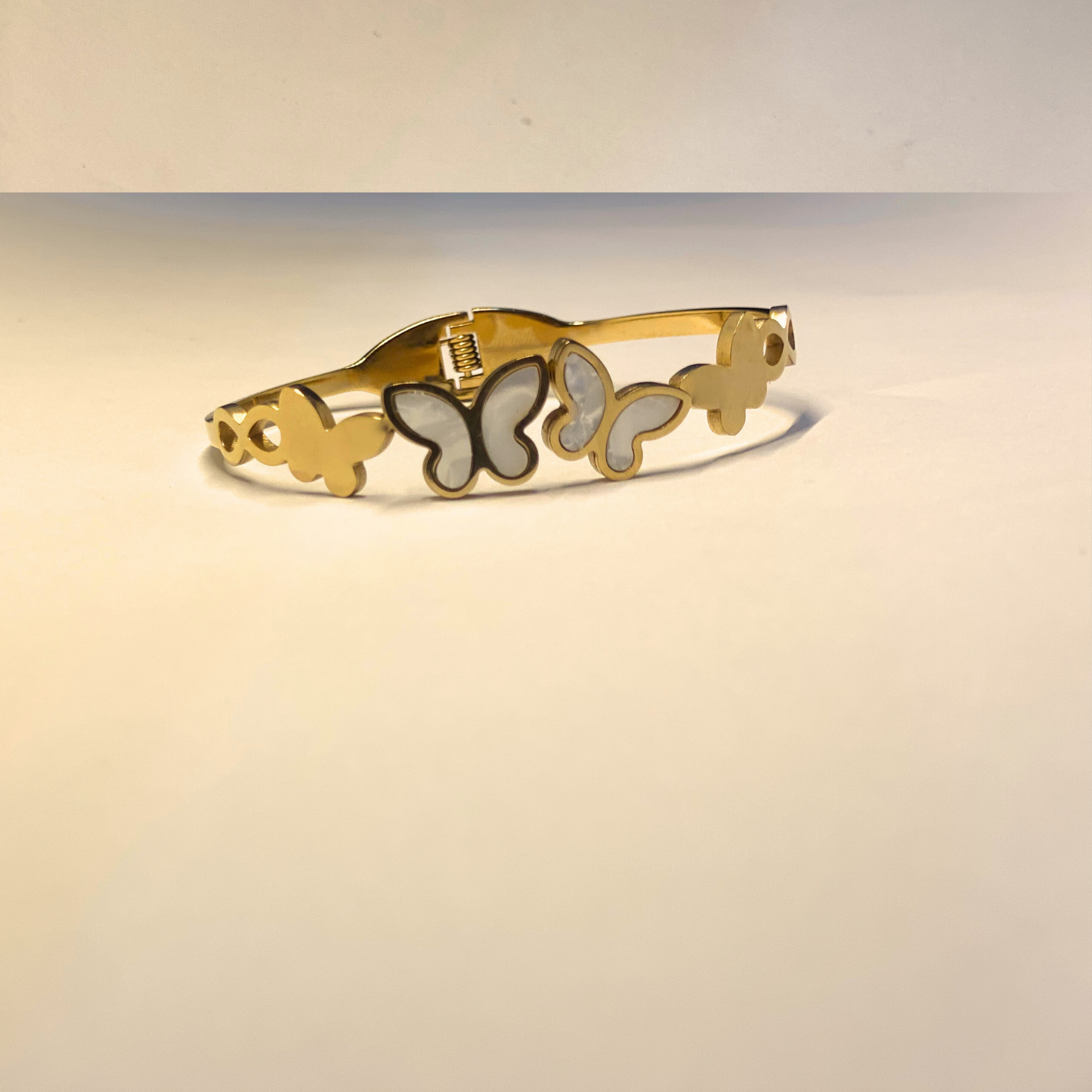 White Stone Butterfly Cuff-Gold