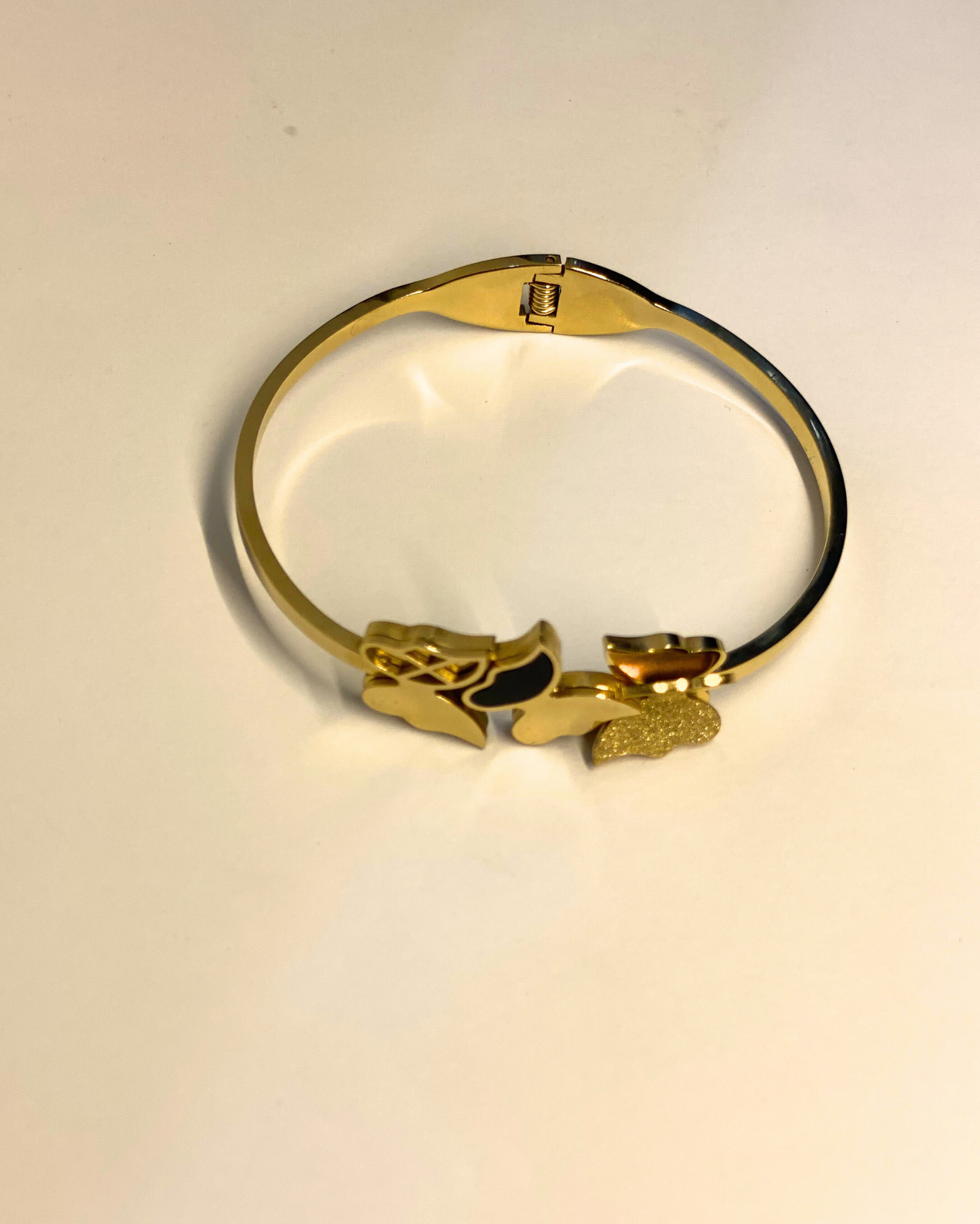 Black Stone Wing Butterfly Cuff-Gold