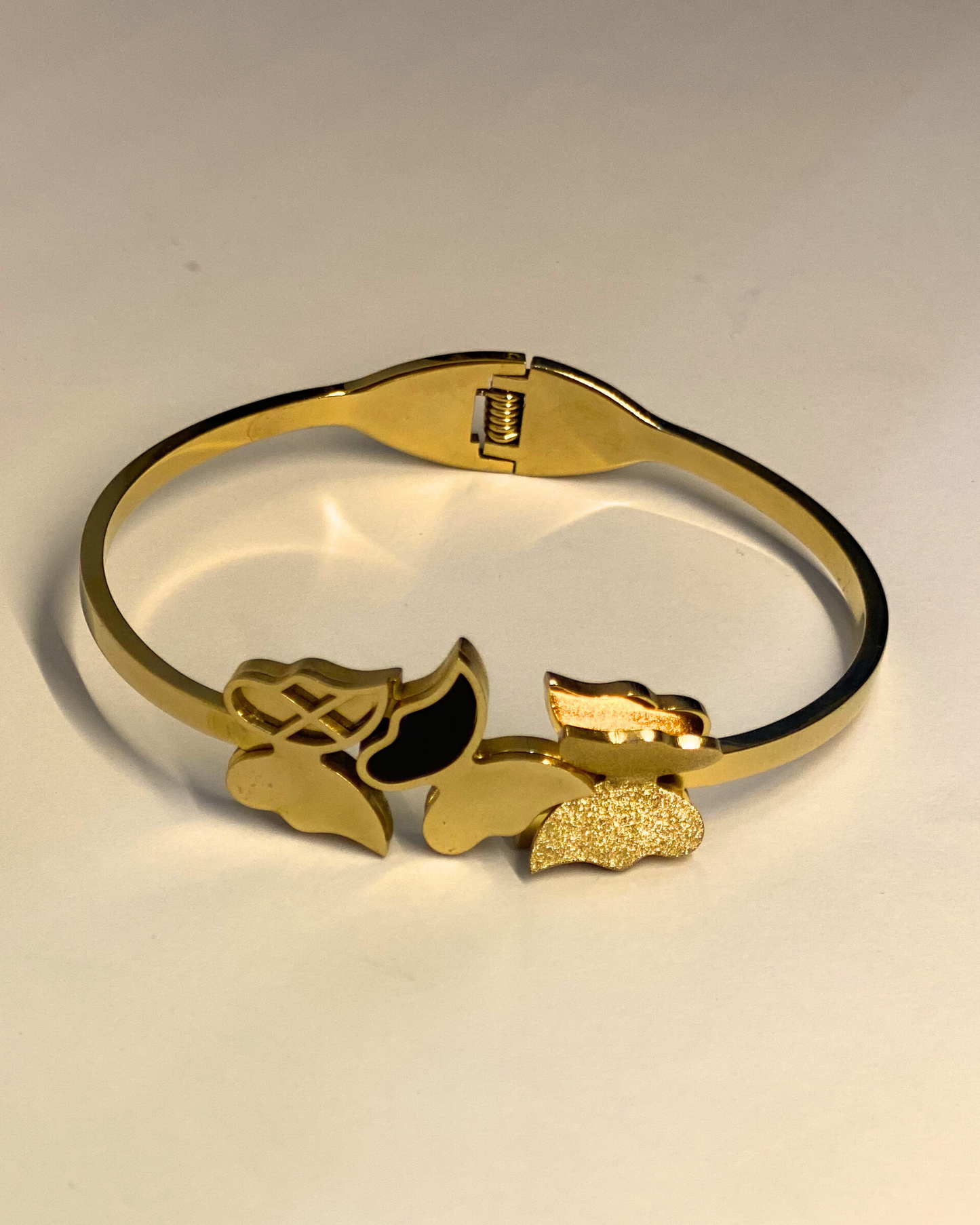 Black Stone Wing Butterfly Cuff-Gold