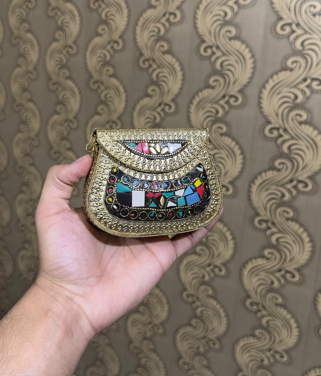 Turkish Mosaic Mini Clutch- Saddle