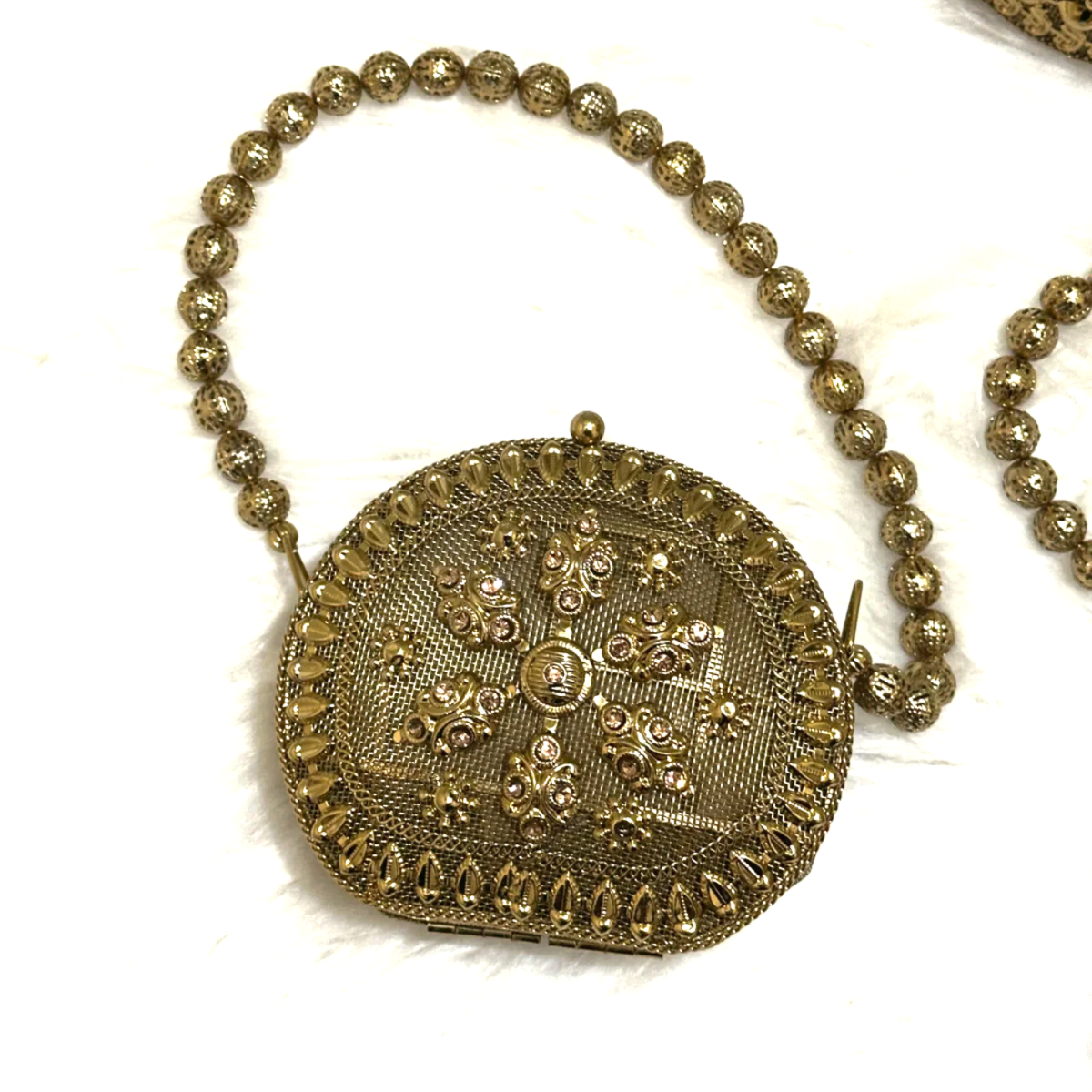 Bloom Embellished Clutch-Gold