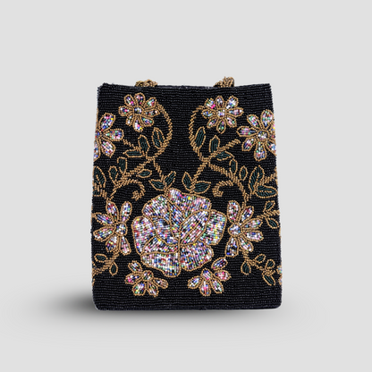 Midnight Bloom Beaded Handbag