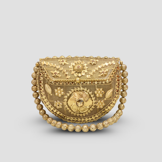 Noor Pearl Mini Metal Clutch-Gold