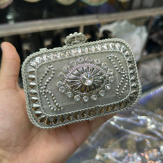 Imperial Crystal Potli Clutch Gold-Silver