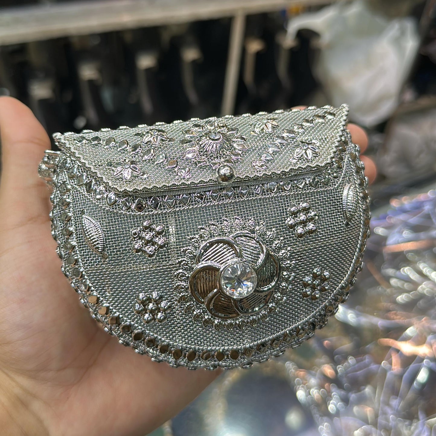 Noor Pearl Mini Metal Clutch-Gold-Silver