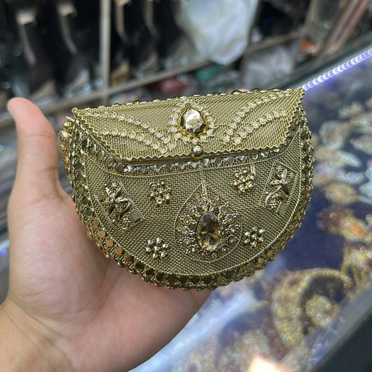 Noor Pearl Mini Metal Clutch-Gold Silver