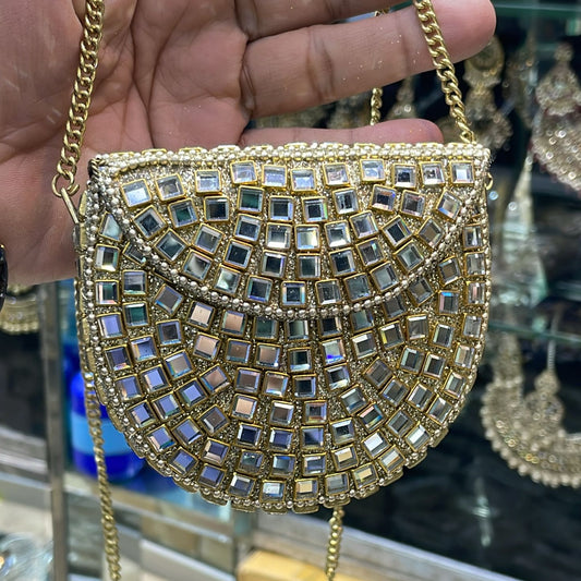 Shimmering Crescent Clutch-Light Gold