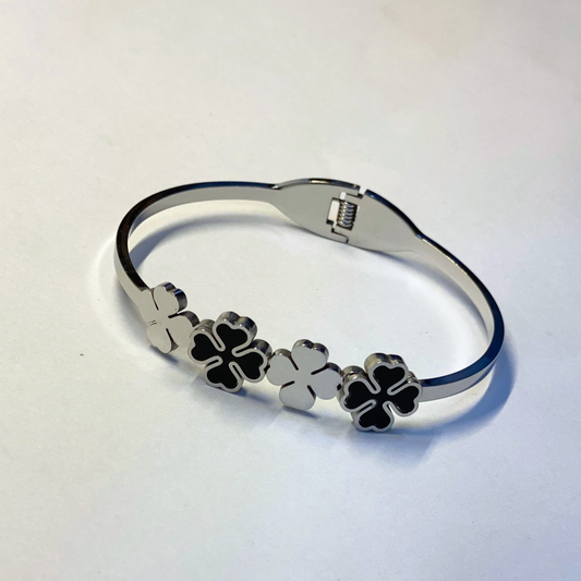 Clover Charm Cuff-Silver