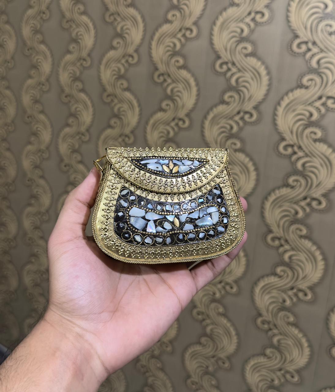 Turkish Mosaic Mini  Clutch- Saddle