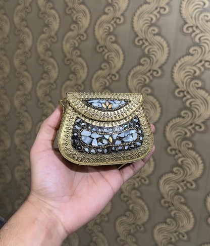 Turkish Mosaic Mini  Clutch- Saddle