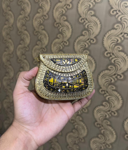 Turkish Mosaic Mini  Clutch- Saddle