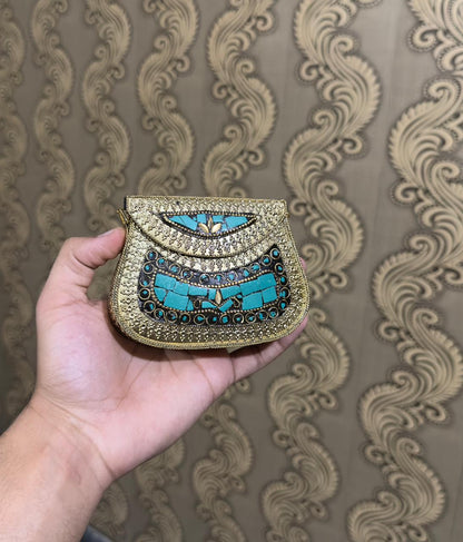 Turkish Mosaic Mini  Clutch- Saddle