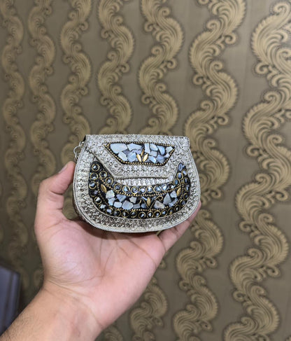 Turkish Mosaic Mini  Clutch- Saddle