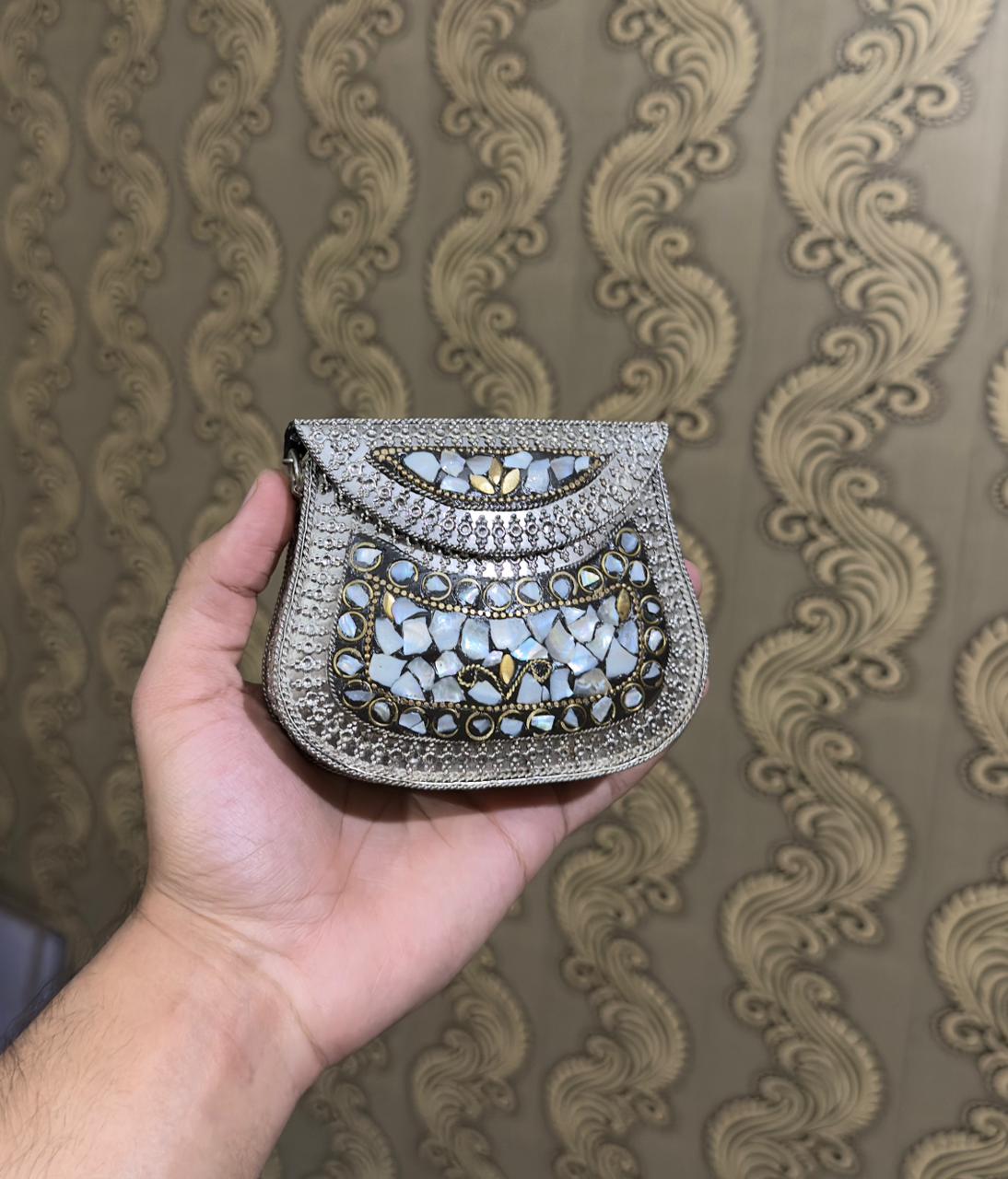 Turkish Mosaic Mini  Clutch- Saddle
