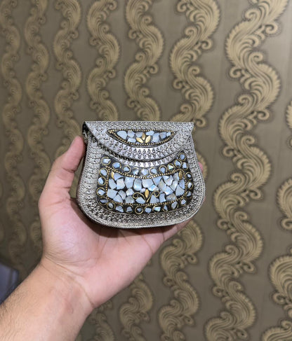 Turkish Mosaic Mini  Clutch- Saddle