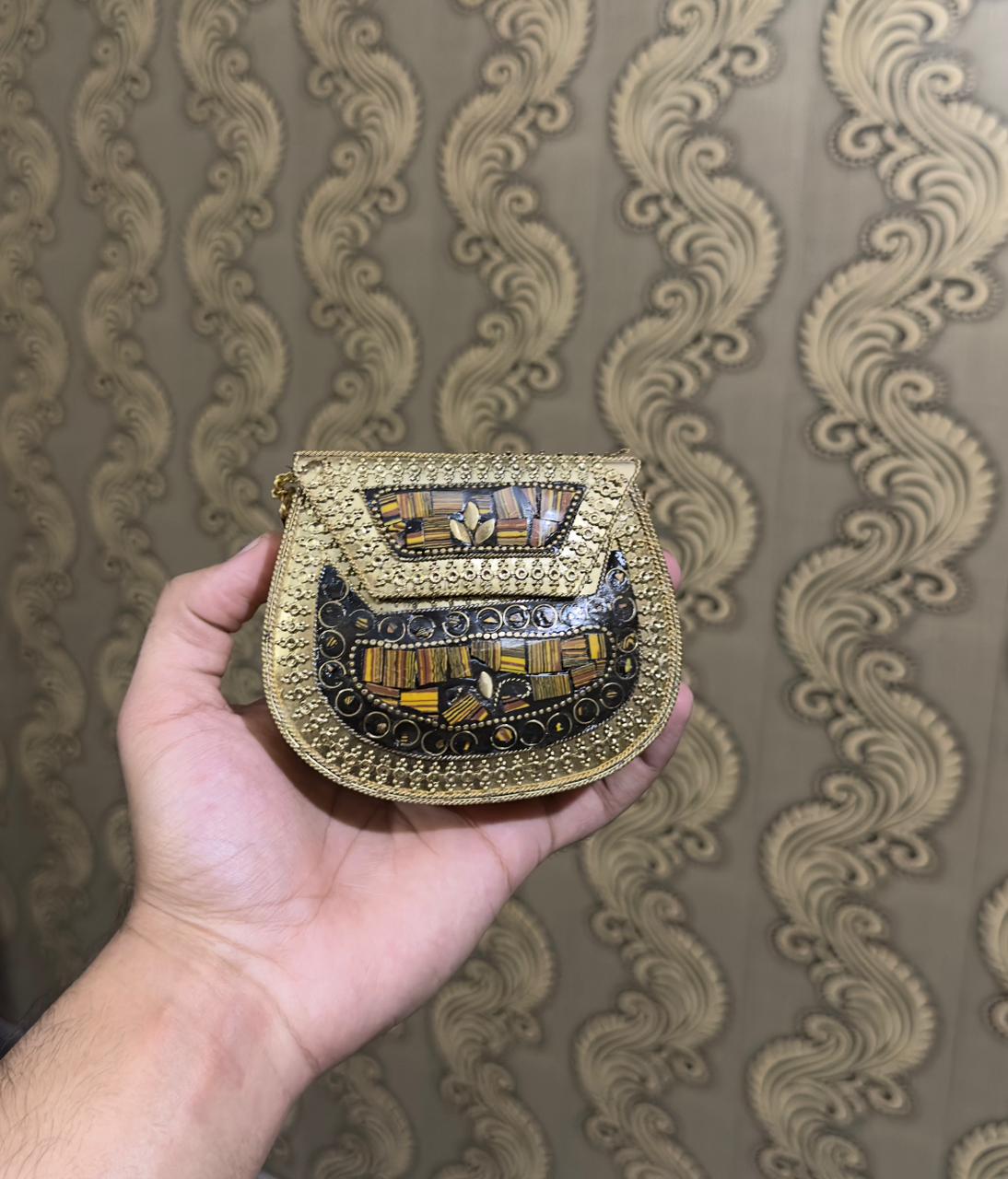 Turkish Mosaic Mini  Clutch- Saddle