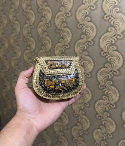 Turkish Mosaic Mini  Clutch- Saddle