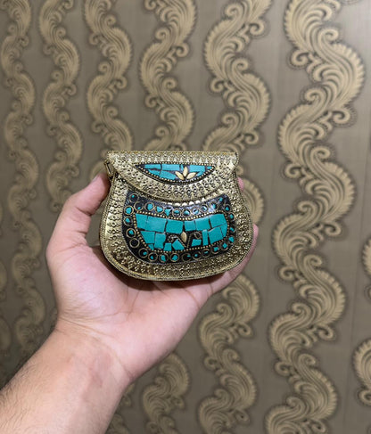 Turkish Mosaic Mini  Clutch- Saddle