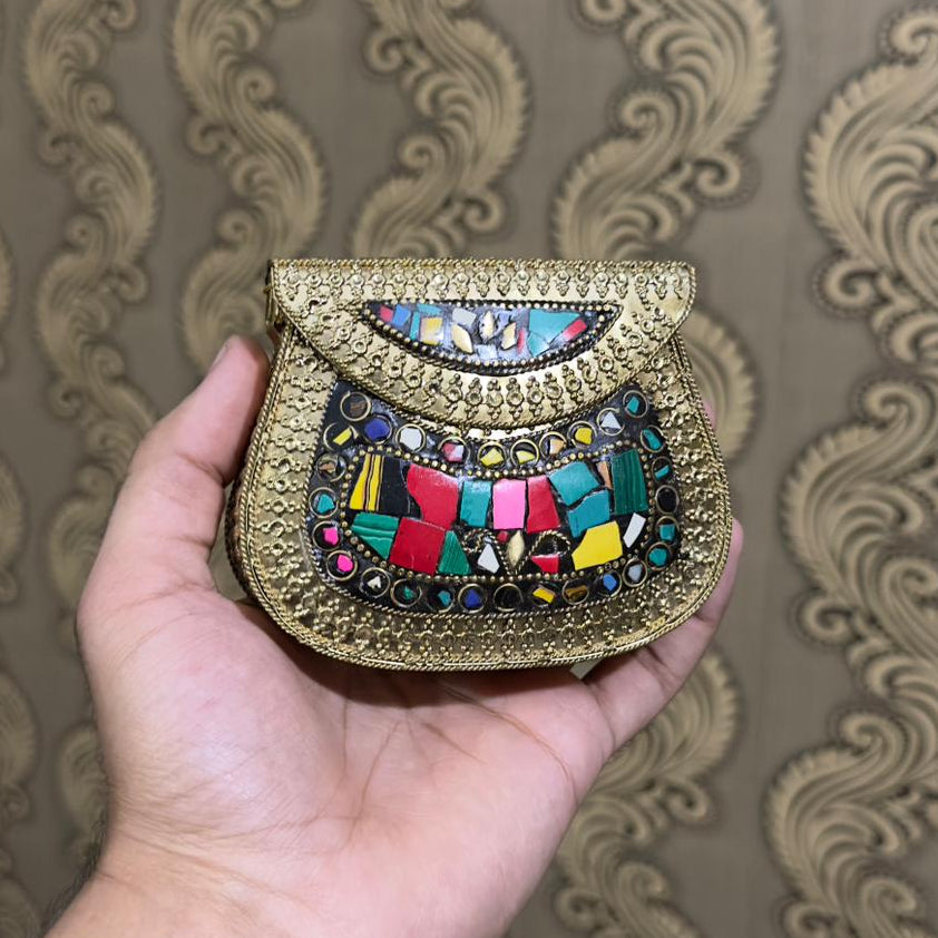 Turkish Mosaic Mini  Clutch- Saddle