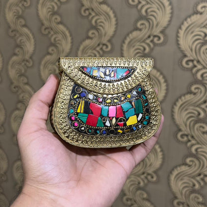 Turkish Mosaic Mini  Clutch- Saddle