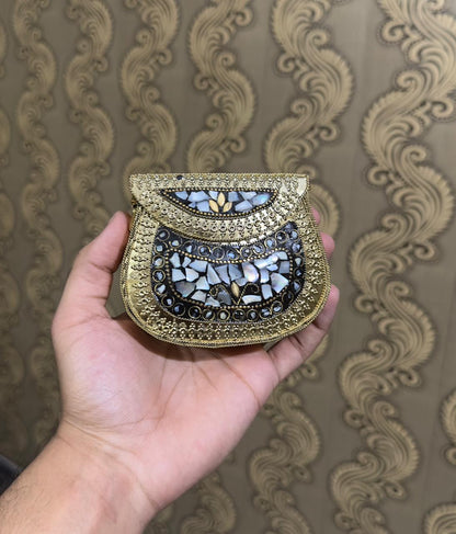 Turkish Mosaic Mini  Clutch- Saddle