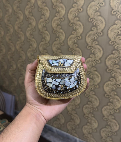 Turkish Mosaic Mini  Clutch- Saddle