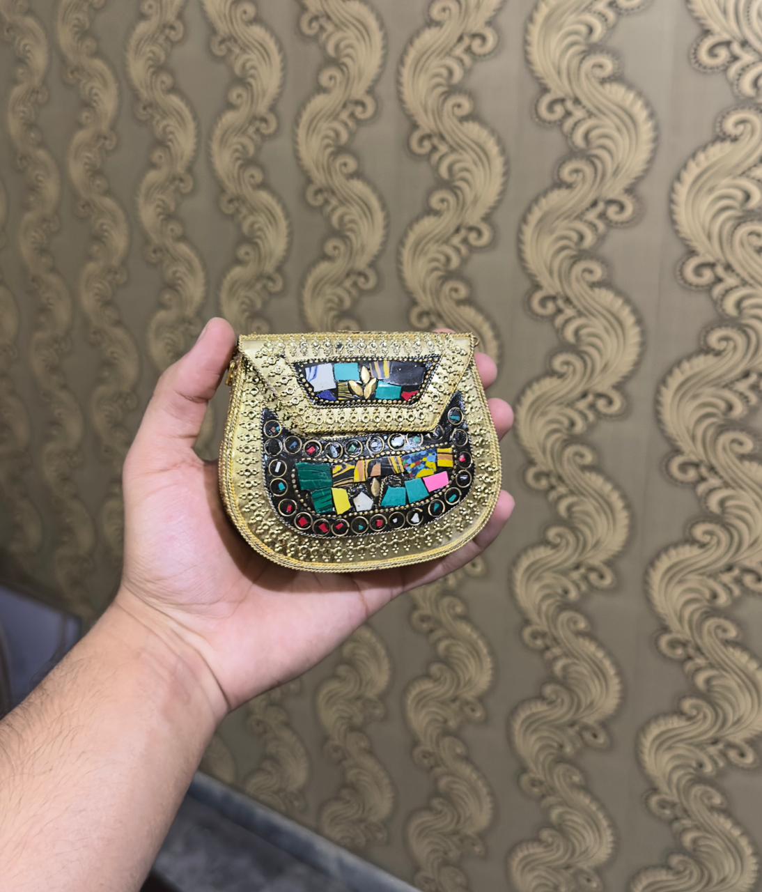 Turkish Mosaic Mini  Clutch- Saddle