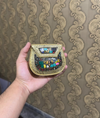 Turkish Mosaic Mini  Clutch- Saddle
