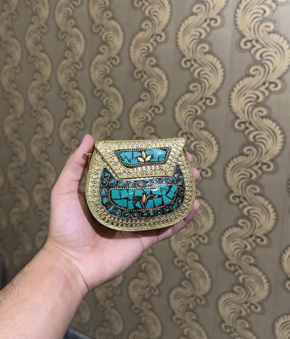 Turkish Mosaic Mini  Clutch- Saddle