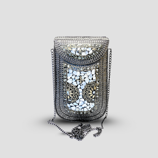 Turkish Mosaic Crossbody Bag– Dark Silver Noir